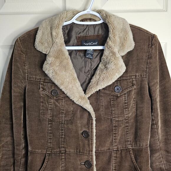 Vintage Northcrest Women's Dark Brown Corduroy Jacket with Tan Fur Collar Sz S - Picture 2 of 7
